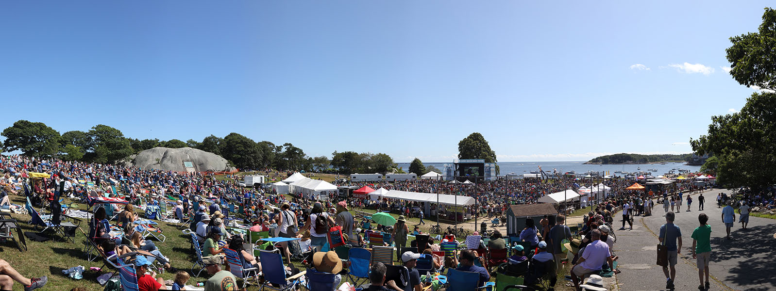 Panoramic View of an Outdoor Music Festival in Stage Fort Park, Gloucester, Massachusetts.